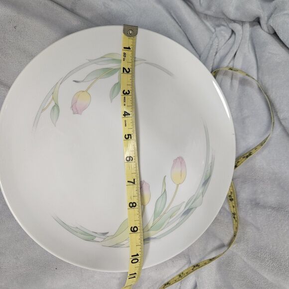 Westbury Toscany Collection Porcelain Pedestal Pink/Yellow Tulips Cake Plate - Picture 5 of 5